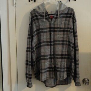 SS18 Supreme Hooded Plaid Flannel Shirt Medium Black Gray